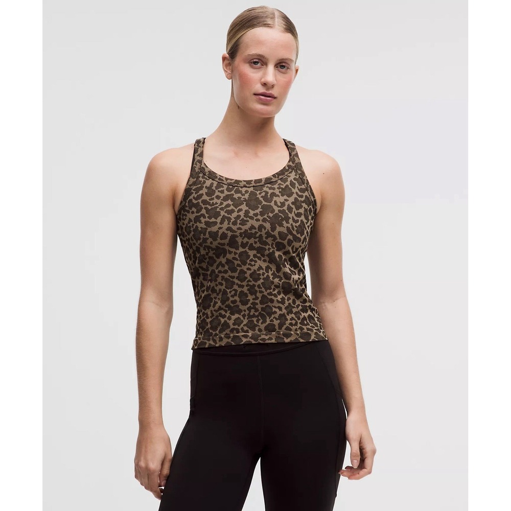 Lululemon Swiftly Cami Tank Top Mesh True Leopard/Night Brown Size 14 NWT Active